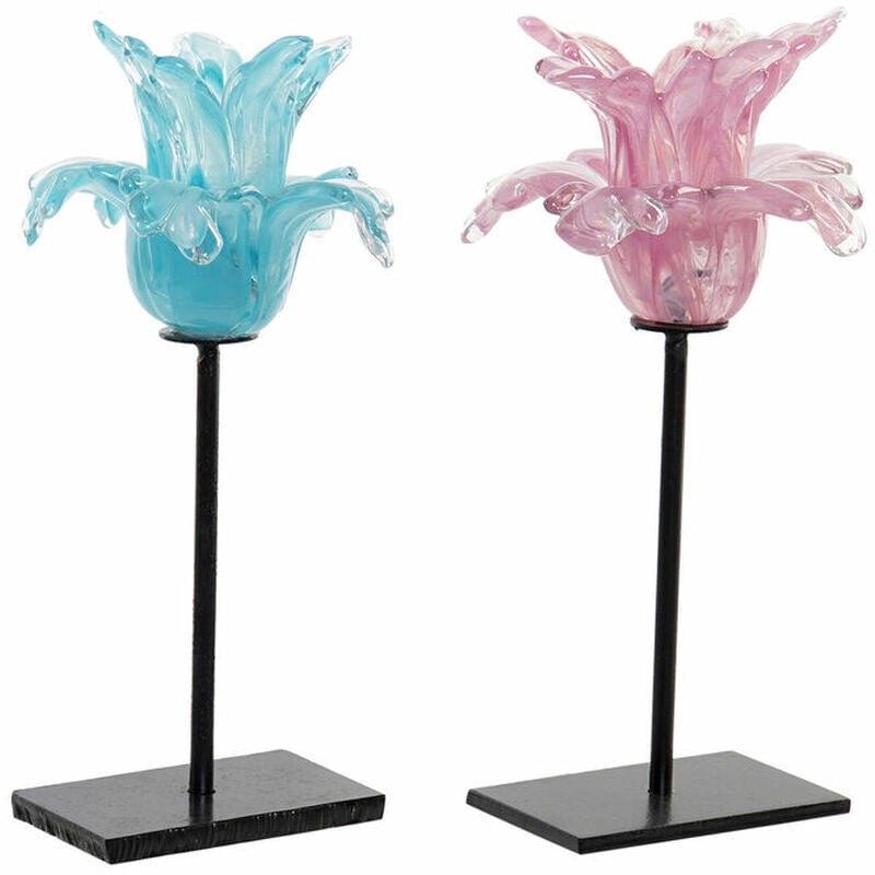 foto del prodotto portacandele dkd home decor azzurro rosa metallo cristallo 12 x 12 x 24 cm 2 unit 