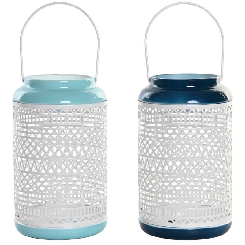 foto del prodotto portacandele dkd home decor blu cielo blu marino metallo 15 x 15 x 24,5 cm (2 unità)