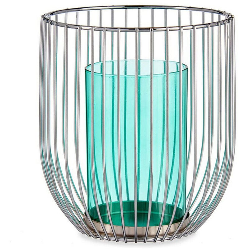 foto del prodotto portacandele gift decor azzurro argentato argento metallo vetro 15 x 17 x 15 cm gabbia