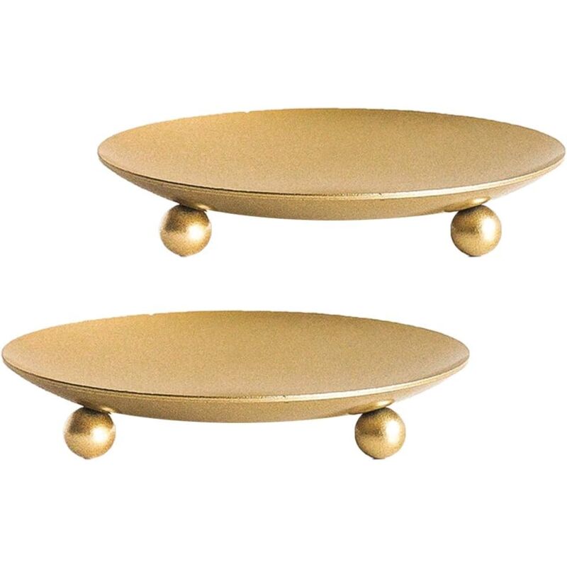 foto del prodotto portacandele in ferro dorato, portacandele decorativo in ferro, set da 2, 11,4 cm di profondit x 2 cm di altezza, portacandele da terra per candele