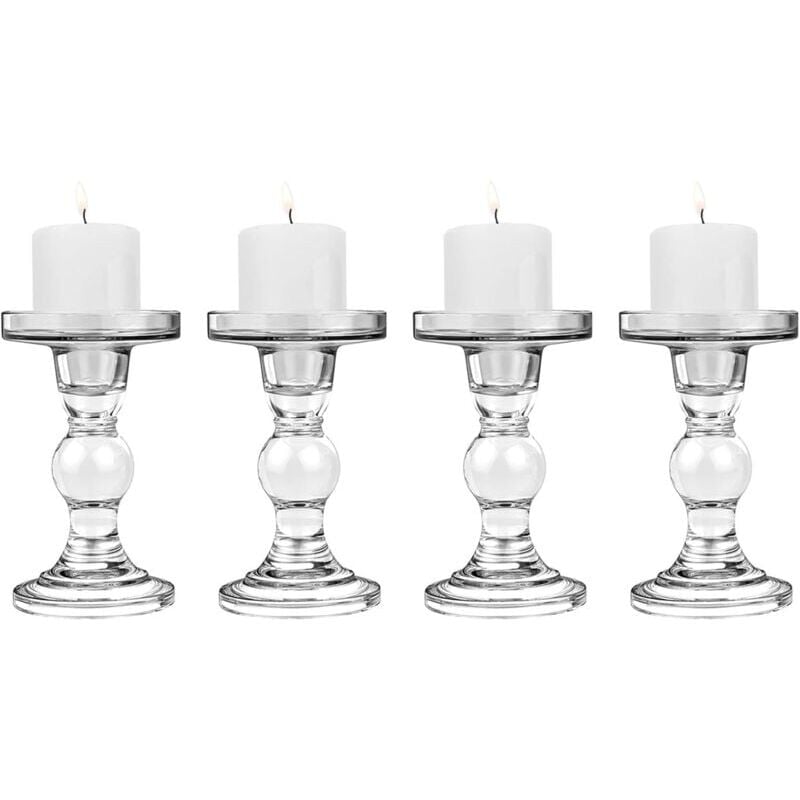 foto del prodotto portacandele in vetro 8, 8,5, 14 cm con base rotonda, supporto stabile per candela conica, decorazione da tavolo in stile moderno per casa, festa,
