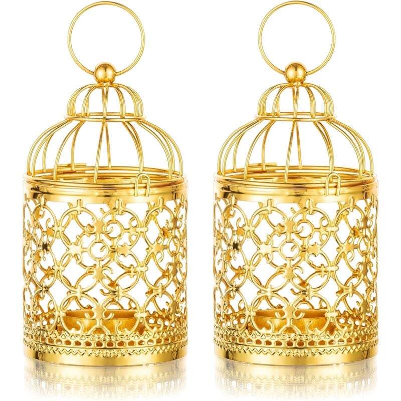 foto del prodotto portacandele lanterna con gabbia in metallo 2 pezzi piccoli candelieri sospesi per candelabri tealight, centrotavola tealight decorativo vintage