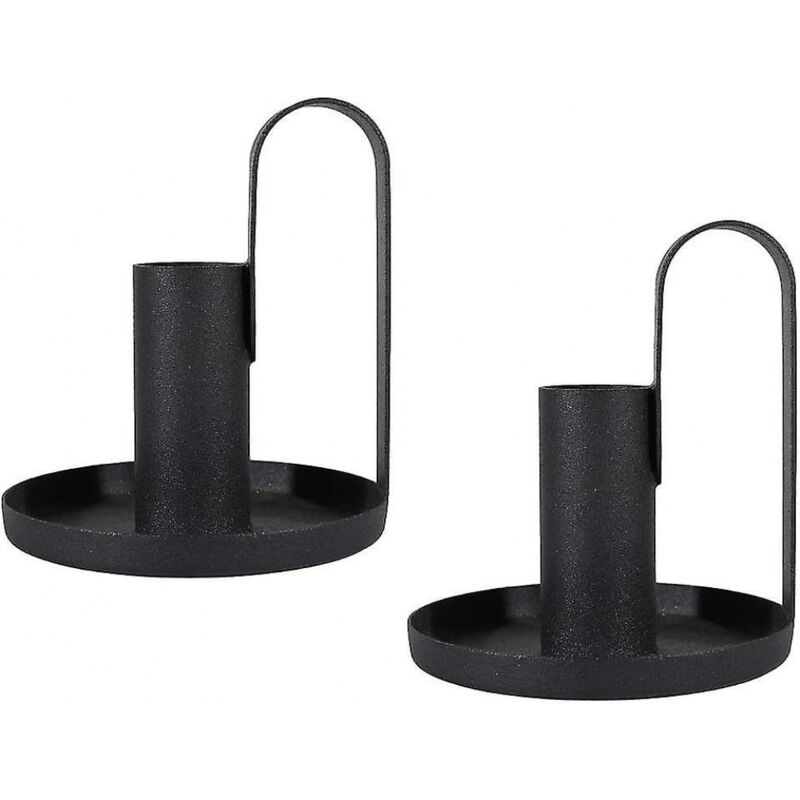 foto del prodotto portacandele, portacandele a forma di bastoncino, portacandele nero per candele affusolate, portacandele affusolato retr in ferro battuto per