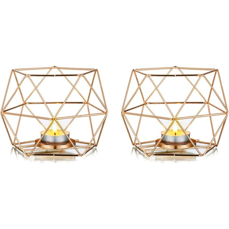 foto del prodotto portacandele tea light portacandele geometrico dorato per la decorazione della tavola 2 pezzi 