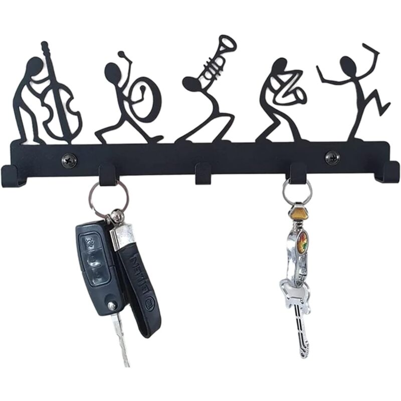 foto del prodotto portachiavi creativo nero con 5 ganci, organizer per posta e portachiavi, gancio decorativo da parete in metallo per corridoio sollbry