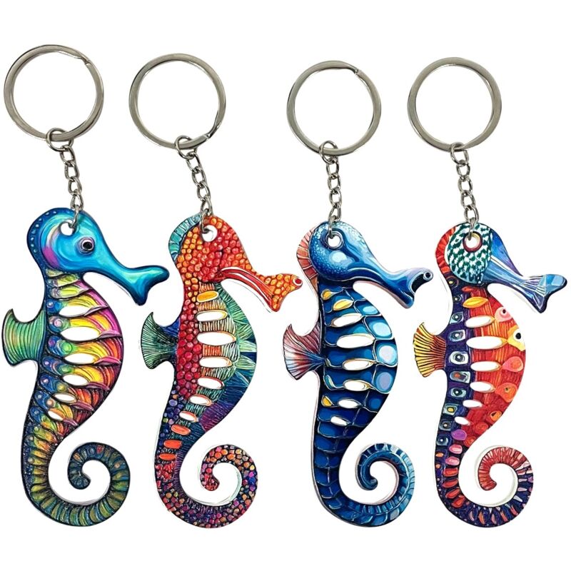 foto del prodotto portachiavi decorativo con cavalluccio marino nautico, regalo originale per gli amanti del mare, accessorio ideale per chiavi e borse