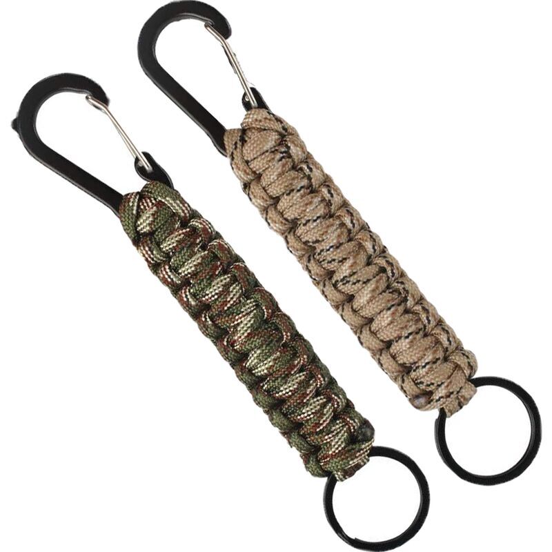 foto del prodotto portachiavi in paracord da 2 pezzi con moschettone, anello con cordino intrecciato per chiavi, coltello, torcia, campeggio, escursionismo, zaino per