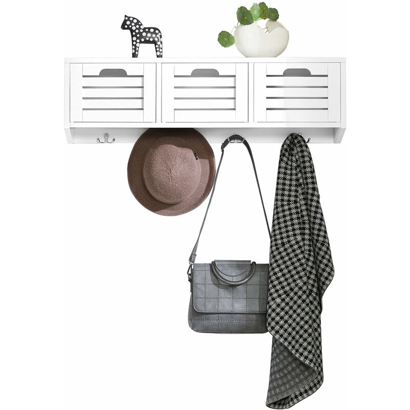 foto del prodotto portachiavi mobile ingresso da muro appendiabiti legno attaccapanni da muro scaffale murale libreria da parete mensola libreria bianco fhk19 w sobuy