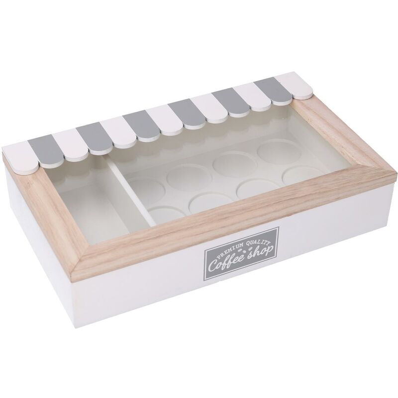 foto del prodotto portacialde legno 2 scomparti bistrot bianco grigio rettangolare cm27x16h5,5