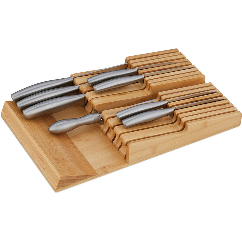 foto del prodotto portacoltelli cassetto, porta 16 coltelli e acciaino, organizer cucina in bamb , 5,5 x 24 x 40 cm, naturale relaxdays