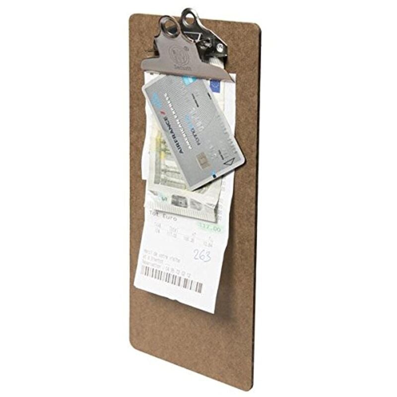 foto del prodotto portaconto clipboard - per caffè, ristoranti, bar - legno pressato - robusta clip per mantenere le foglie - colore marrone - securit