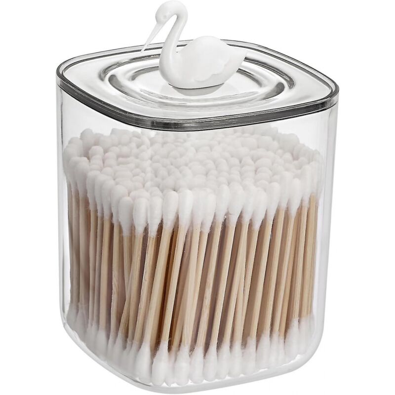 foto del prodotto portacotone in plastica con coperchio, contenitore trasparente per il bagno per batuffoli di cotone, dischetti di cotone, scatole per il trucco,