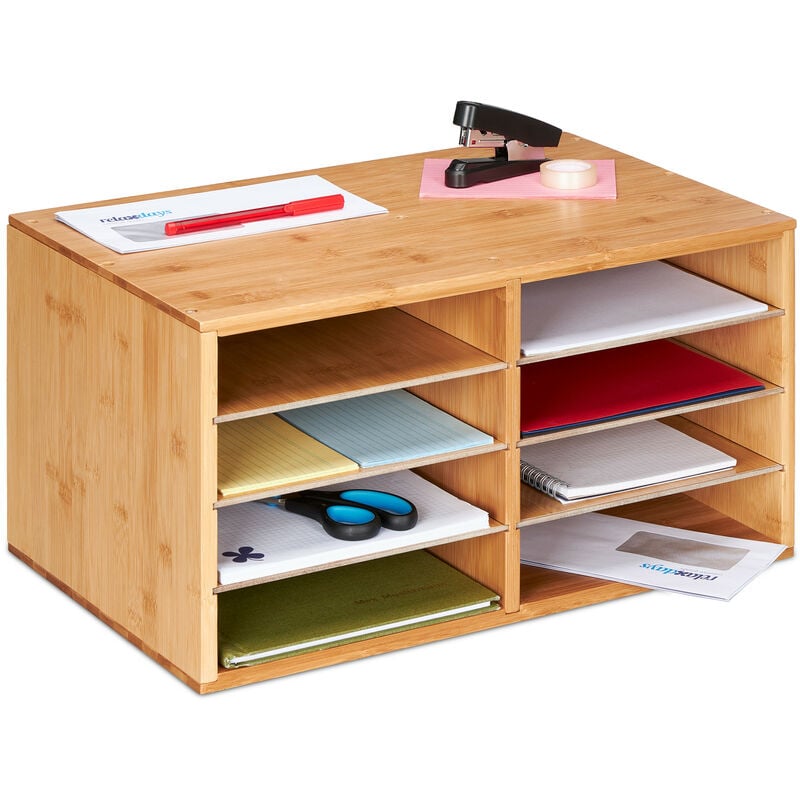 foto del prodotto portadocumenti da scrivania, 8 scomparti a4, organizer lettere e documenti, hlp 25x49x31 cm, bamb , naturale relaxdays