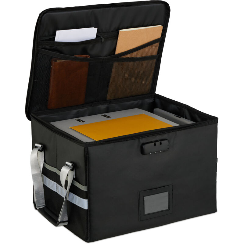 foto del prodotto portadocumenti impermeabile, borsa ignifuga per documenti a4, scatola da viaggio, lucchetto combinazione, nero relaxdays