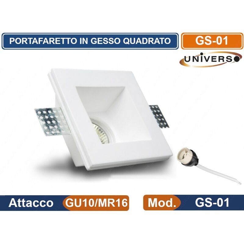 foto del prodotto portafaretto da incasso in gesso quadrato verniciabile per lampadine gu10 mr16