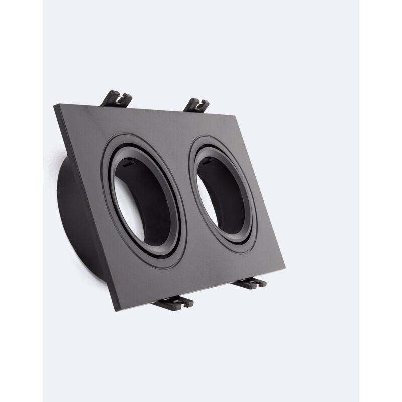 foto del prodotto portafaretto downlight quadrato basculante per due lampadine led gu10 gu5.3 foro 75x150 mm nero