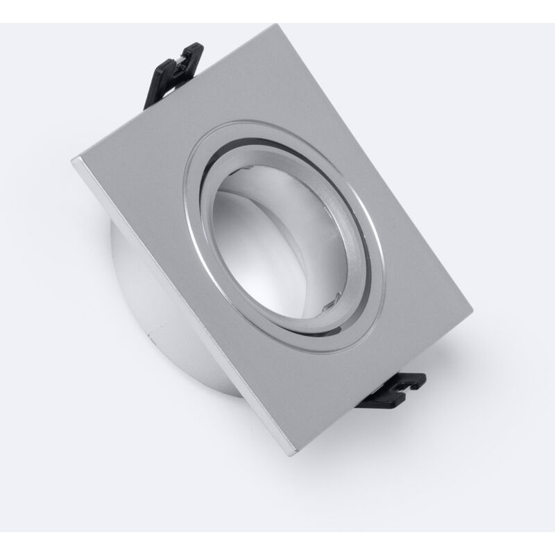 foto del prodotto portafaretto downlight quadrato basculante per lampadina led gu10 gu5.3 foro 75 mm argento