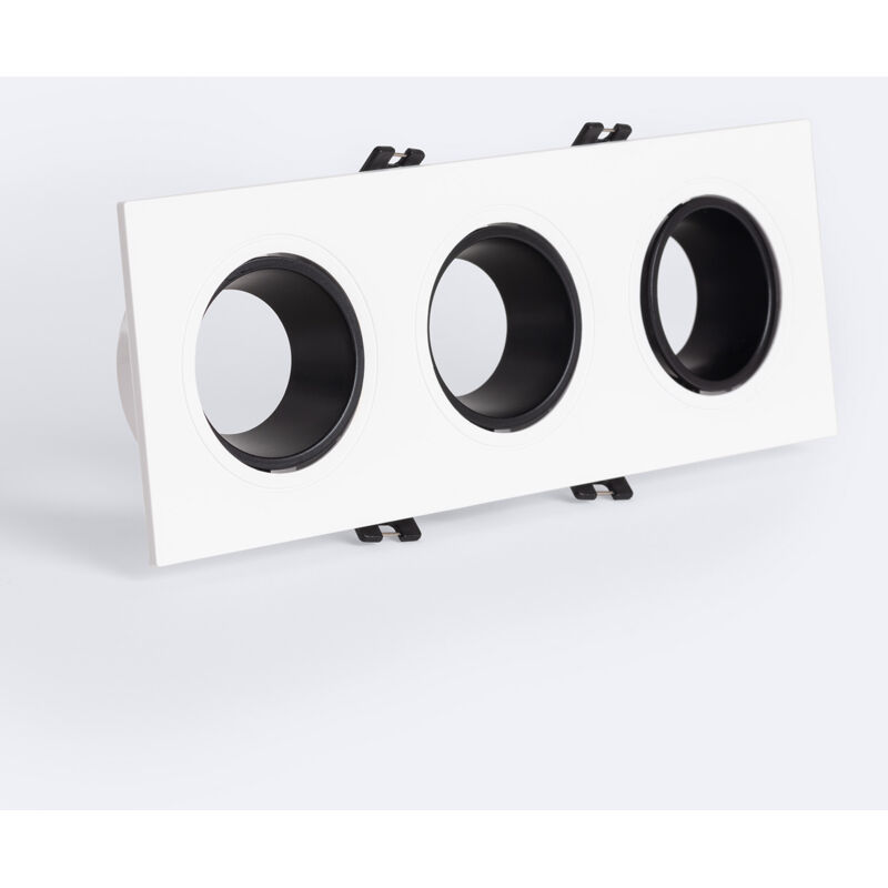 foto del prodotto portafaretto downlight quadrato basculante per tre lampadine led gu10 gu5.4 foro 75x235 mm bianco nero