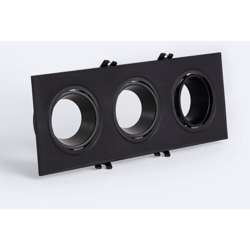 foto del prodotto portafaretto downlight quadrato basculante per tre lampadine led gu10 gu5.4 foro 75x235 mm nero