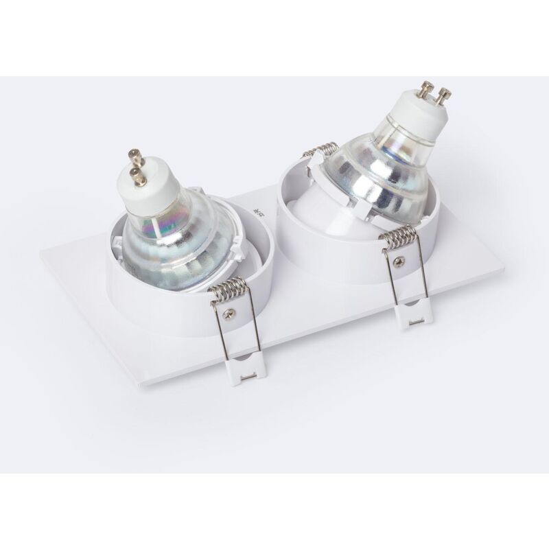 foto del prodotto portafaretto downlight quadrato bianco per due lampadine led gu10 gu5.3 foro 73x173 mm bianco