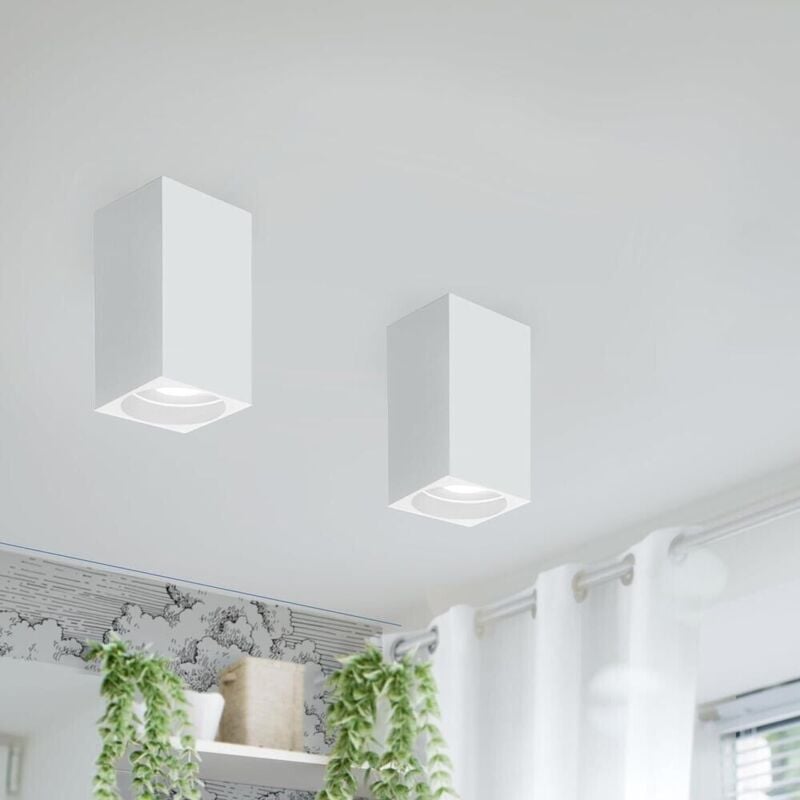 foto del prodotto portafaretto in gesso a soffitto gu10 porta faretto quadrato bianco verniciabile