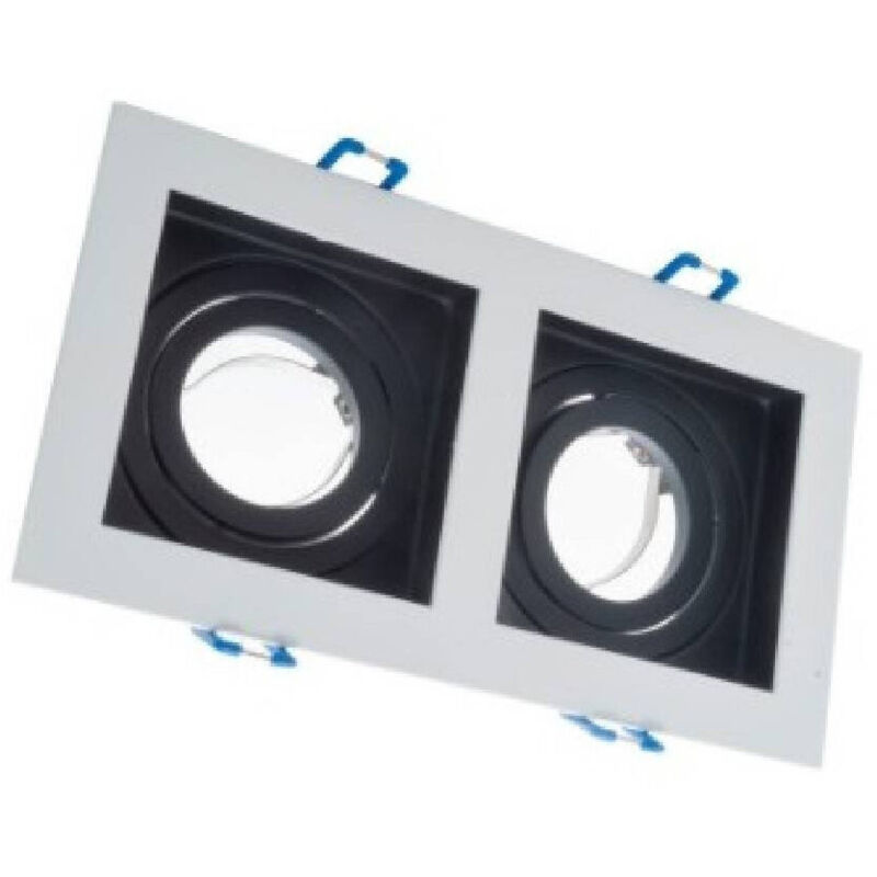 foto del prodotto portafaretto incasso orientabile doppio per due faretti per controsoffitta p24 - bianco e nero - trade shop traesio