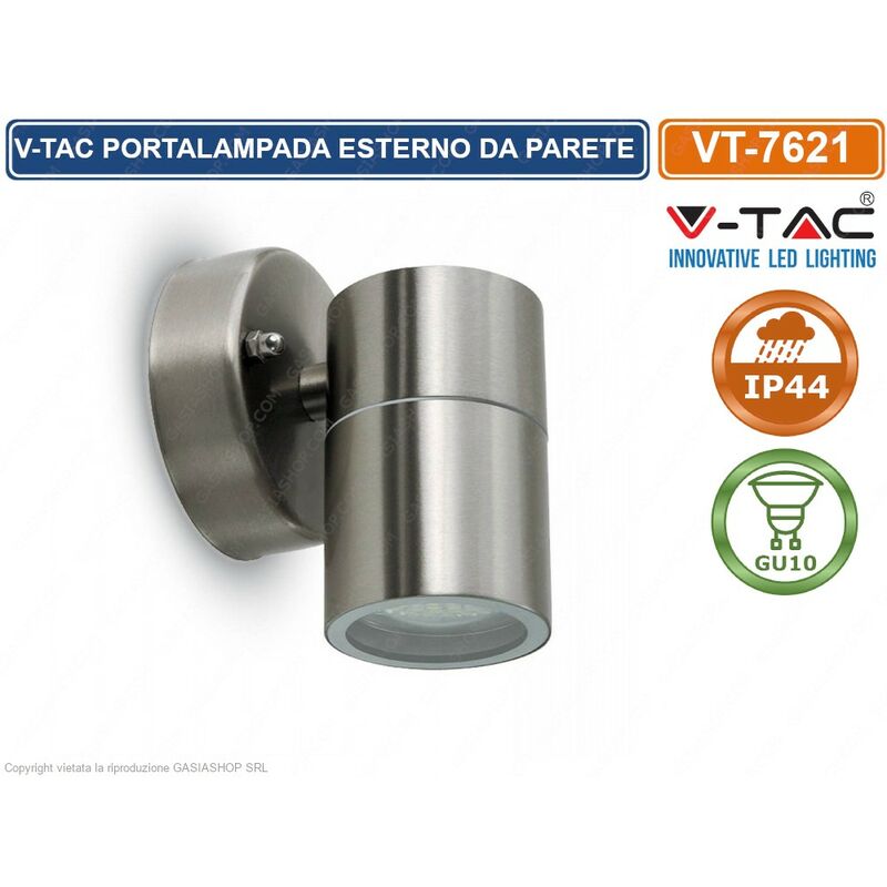 foto del prodotto portafaretto led da muro rotondo gu10 max 35w colore metallico ip44 v tac