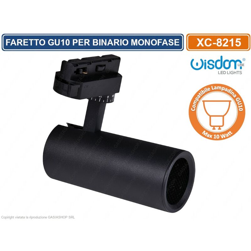 foto del prodotto portafaretto led per binario monofase compatibile lampadine gu10 di colore nero