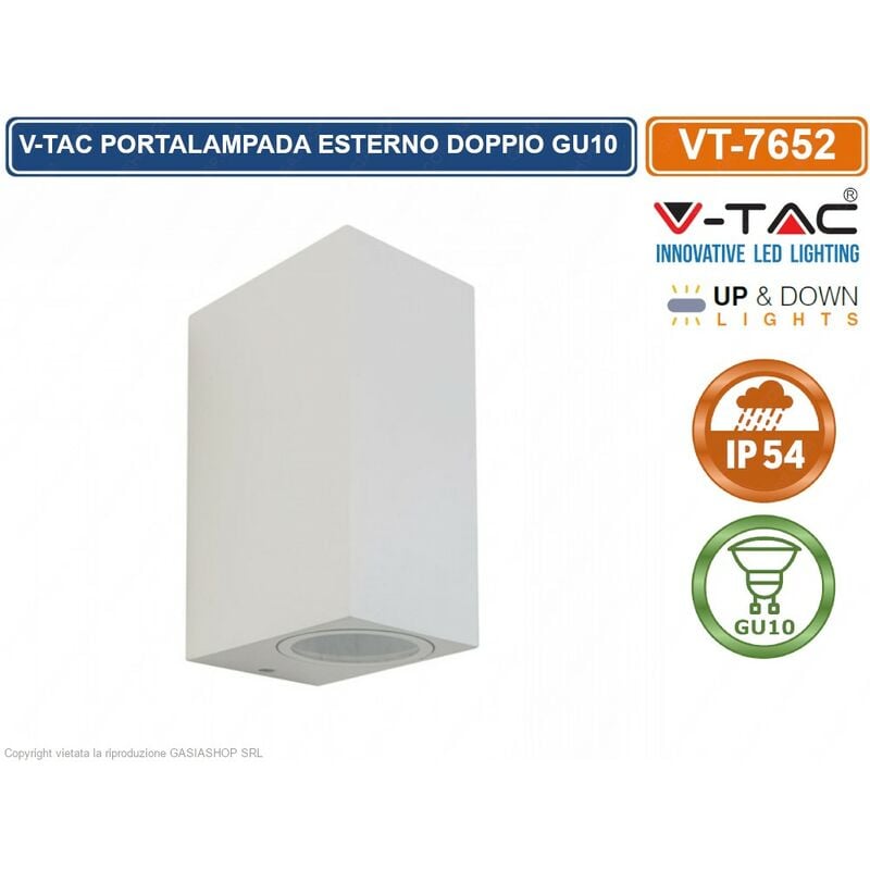 foto del prodotto portafaretto led v tac 7541 da muro quadrato 2 gu10 ip44 bianco