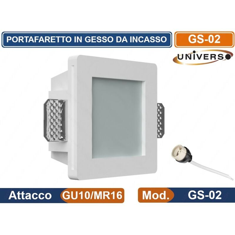 foto del prodotto portafaretto quadrato da incasso in gesso copertura in vetro opaca per lampadine gu10 mr16