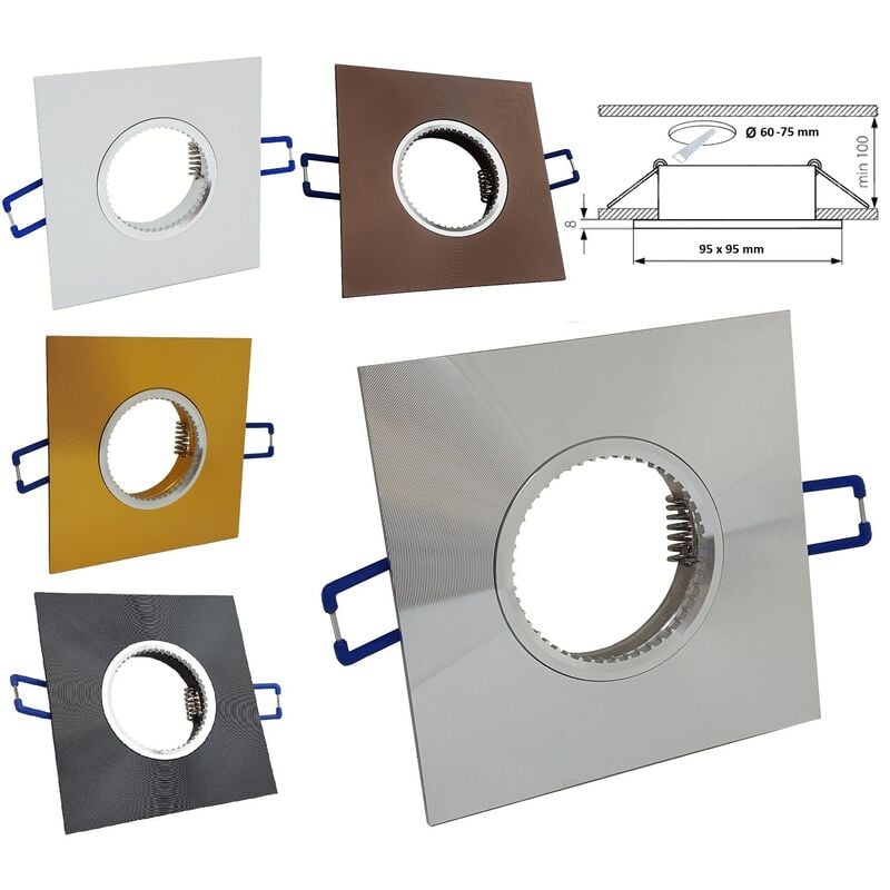 foto del prodotto portafaretto quadrato fisso incasso controsoffitto lampade lampadine led gu10 gu5.3 mr16 argento