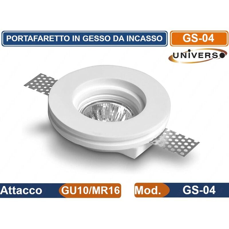 foto del prodotto portafaretto rotondo da incasso a scomparsa in gesso verniciabile per lampadine gu10 gu5.3 mr16