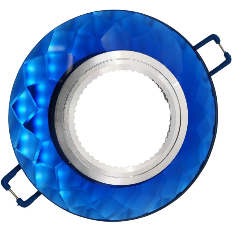 foto del prodotto portafaretto tondo in vetro taglio diamante fisso da incasso cartongesso per lampadine gu10 blu