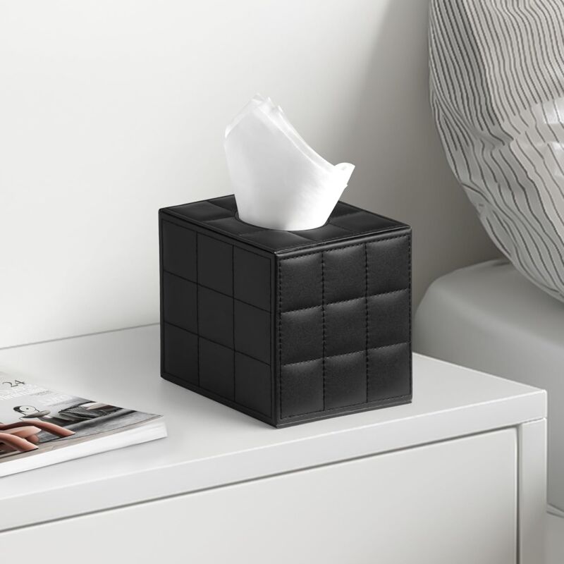 foto del prodotto portafazzoletti quadrato in stile hotel portafazzoletti di lusso di design per comodino coperchio magnetico, esterno in pelle moderna 13,5 x