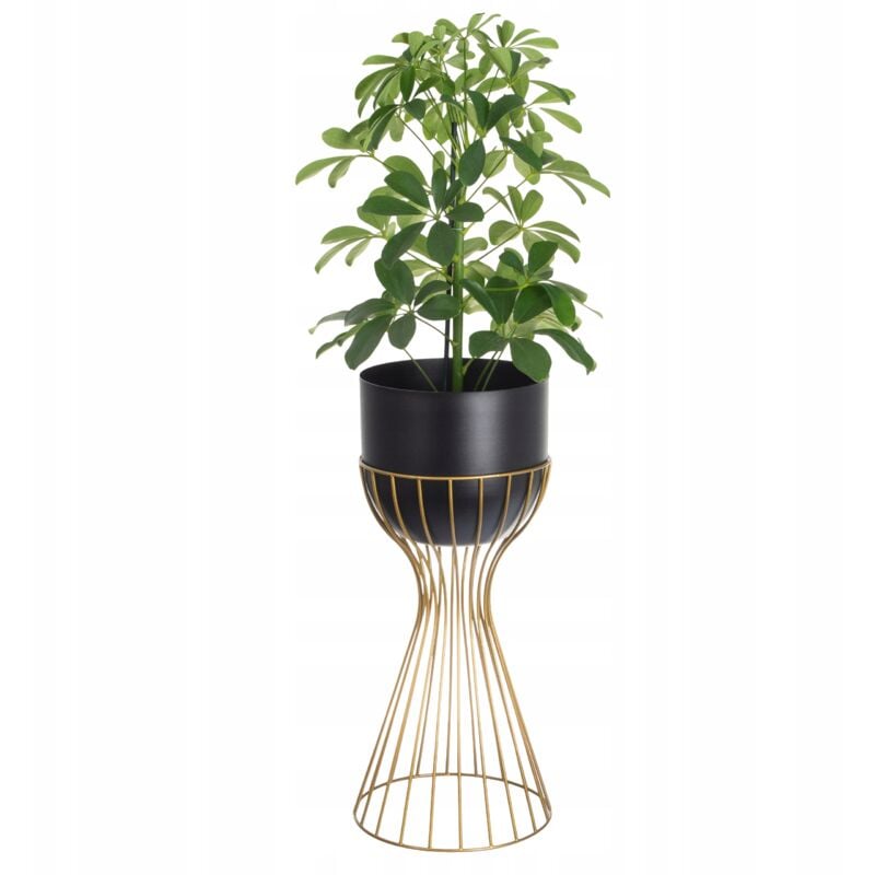 foto del prodotto portafiori da terra, metallo, nero e oro, supporto a soppalco in filo metallico, 46 cm