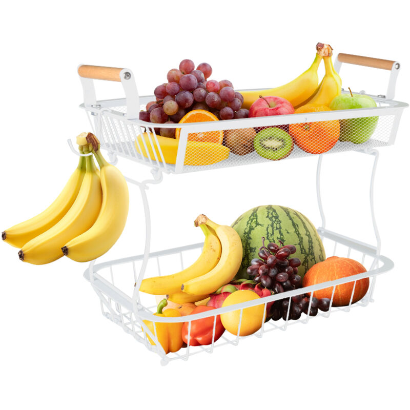 foto del prodotto portafrutta a 2 piani con ganci bianco per frutta, verdura e snack