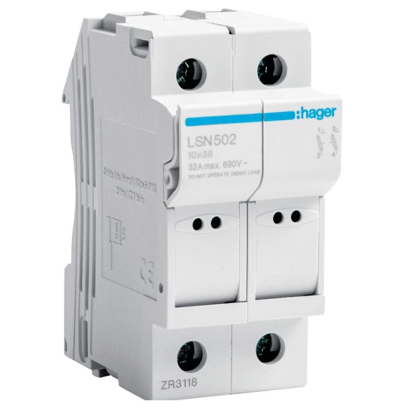 foto del prodotto portafusibile hager 32a 2p 400v l38 2 moduli 10,3x38 lsn502