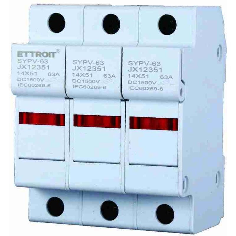 foto del prodotto portafusibile modulare dc fotovoltaico 3p 3m d14x51mm 63a dc 1000v ip20 iec60269-6 - ettroit