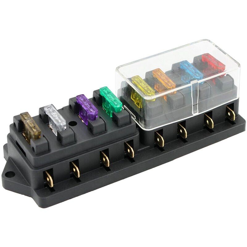 foto del prodotto portafusibili fila destra a 8 vie base multidirezionale scatola fusibili con copertura antipolvere trasparente 5 a, 7,5 a, 10 a, 15 a, 20 a, 25 a,