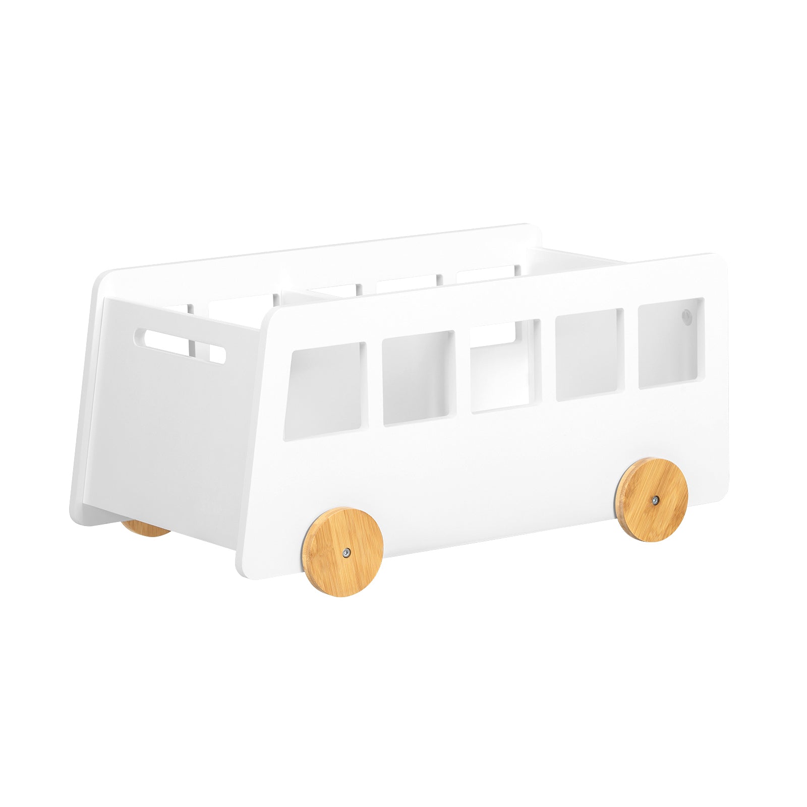 foto del prodotto portagiochi carrello libreria per bambini, organizzatore di libri a 2 scomparti con ruote per asilo nido, bianco, kmb41 w