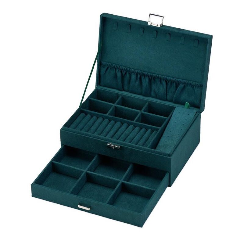 foto del prodotto portagioie, baule portagioie, espositore, 2 ripiani, con 1 cassetto e 1 chiave, per anelli, orologi, collane, orecchini, idea regalo sollbry