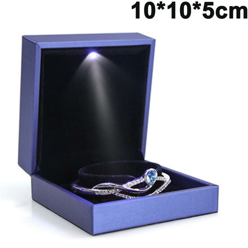 foto del prodotto portagioie con anello luminoso a led, portagioie con anello luminoso a led blu 10x10x5cm