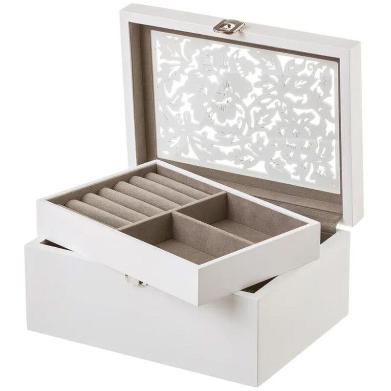 foto del prodotto portagioie in legno bianco design floreale scatola organizer porta gioielli