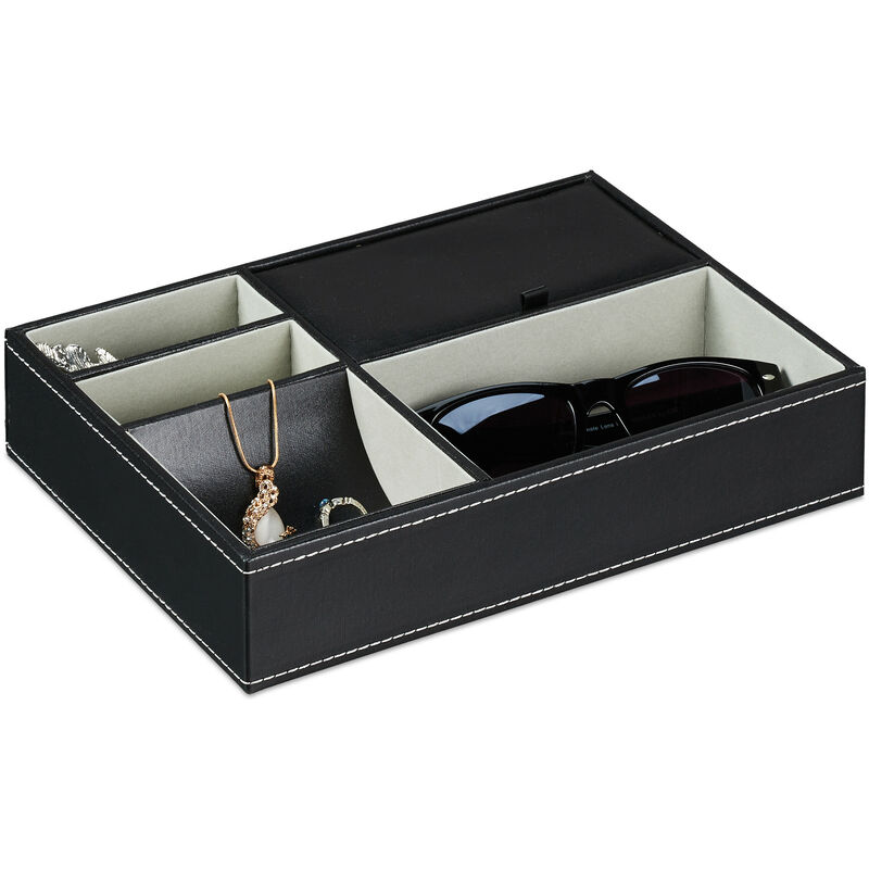foto del prodotto portagioie, organizer cassetti, 5 scomparti per gioielli, cofanetto con coperchio, hxlxp 5x25,5x18,5 cm, nero relaxdays