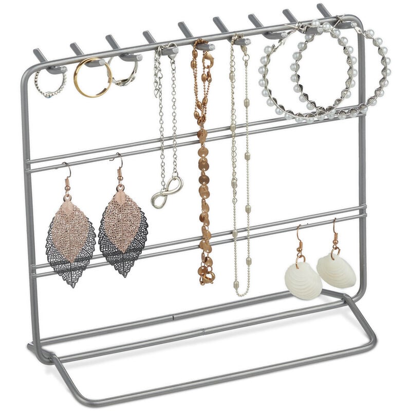 foto del prodotto portagioie, per collane, orecchini, bracciali e anelli, stand organizer gioielli, hlp 18x20x9 cm, argentato relaxdays