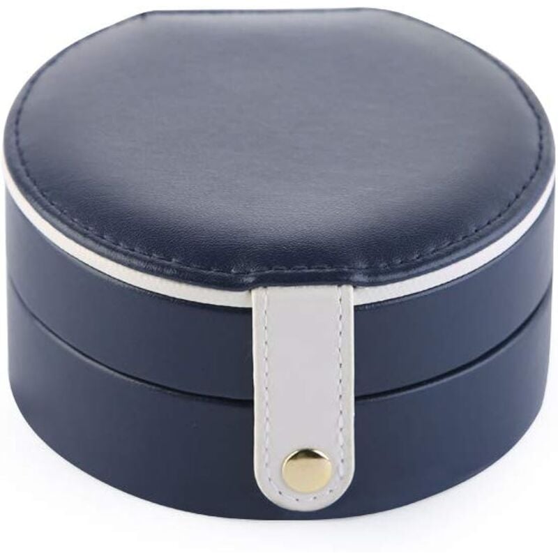 foto del prodotto portagioie portagioie a 2 livelli in similpelle con specchio, orecchini, collane, bracciali, organizer per gioielli, mini blu
