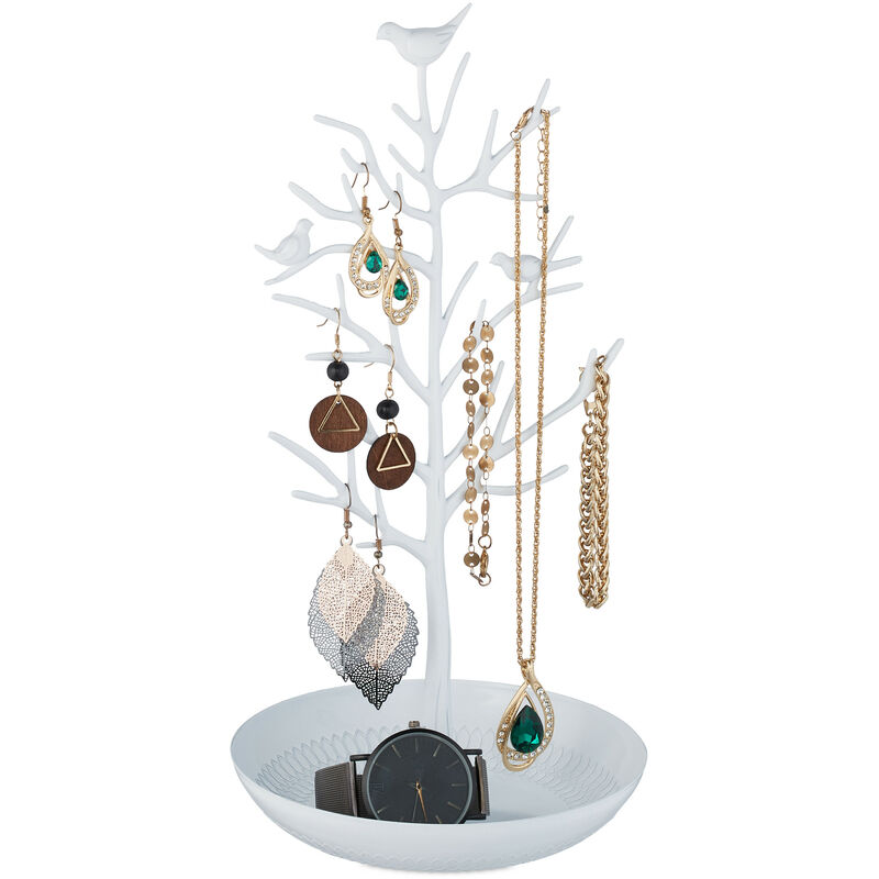 foto del prodotto portagioie, stand portagioielli, forma d albero, in metallo, hxlxp 30x16x15 cm, organizer per bijoux, bianco relaxdays