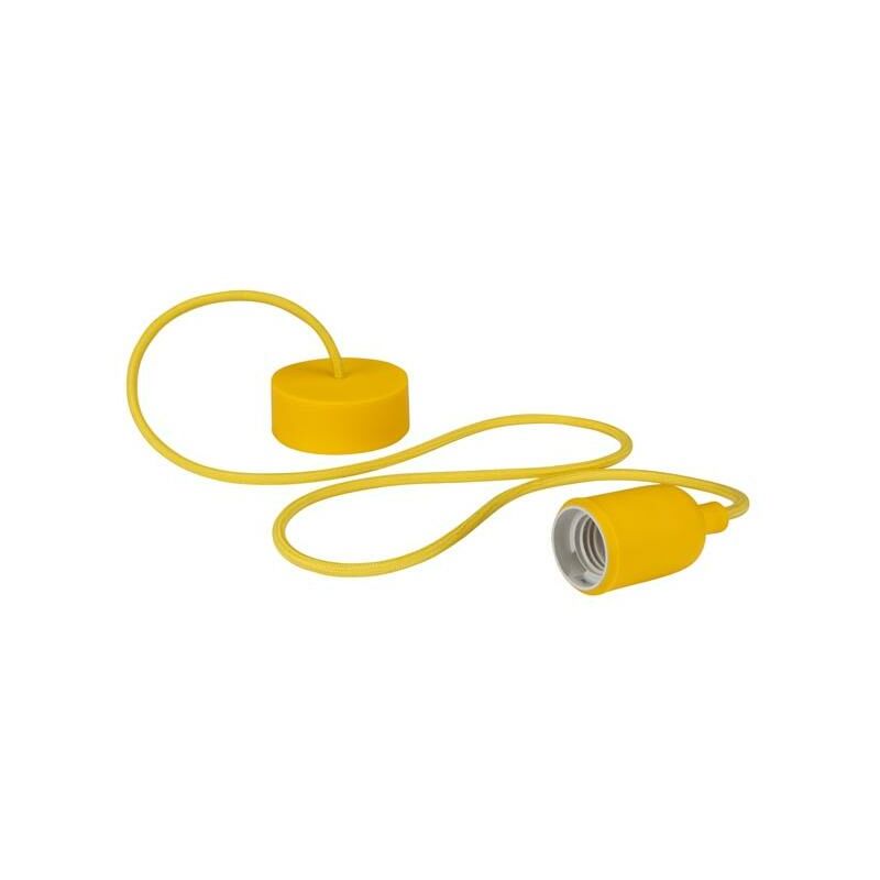 foto del prodotto portalampada a sospensione design con cavo in tessuto giallo