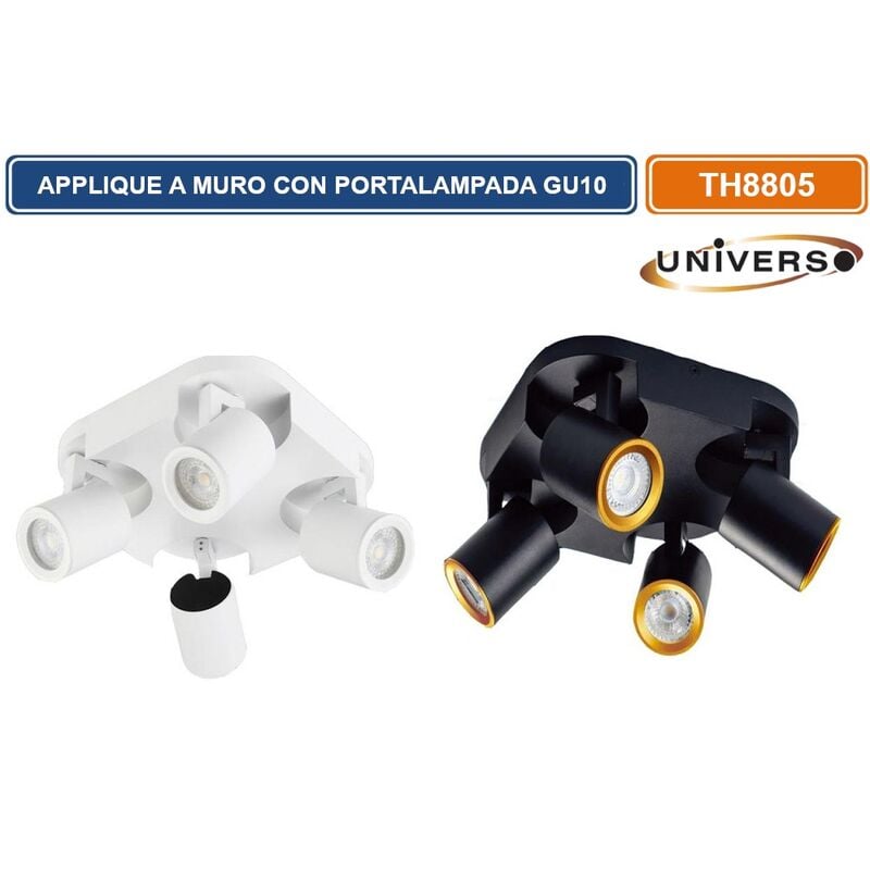 foto del prodotto portalampada applique wall light a soffitto con teste orientabili per 4 lampadine gu10 colore bianco