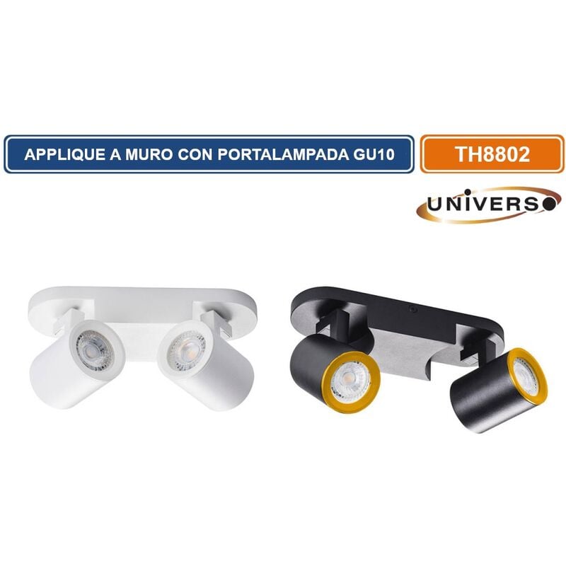 foto del prodotto portalampada applique wall light lineare a soffitto con teste orientabili per 2 lampadine gu10 colore nero